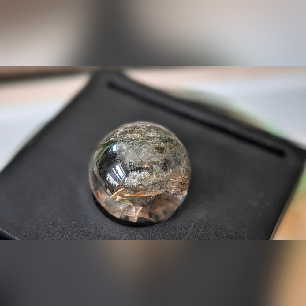Rare Lodolite Phantom Quartz Crystal Sphere in Case